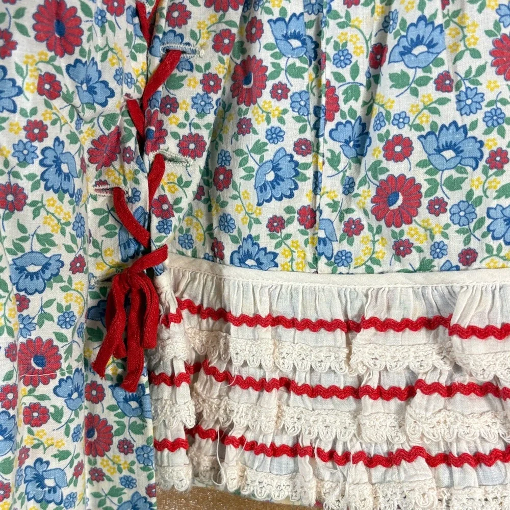 Vintage flour sack Floral Baby‎ apron Dress with Ruffled details 150